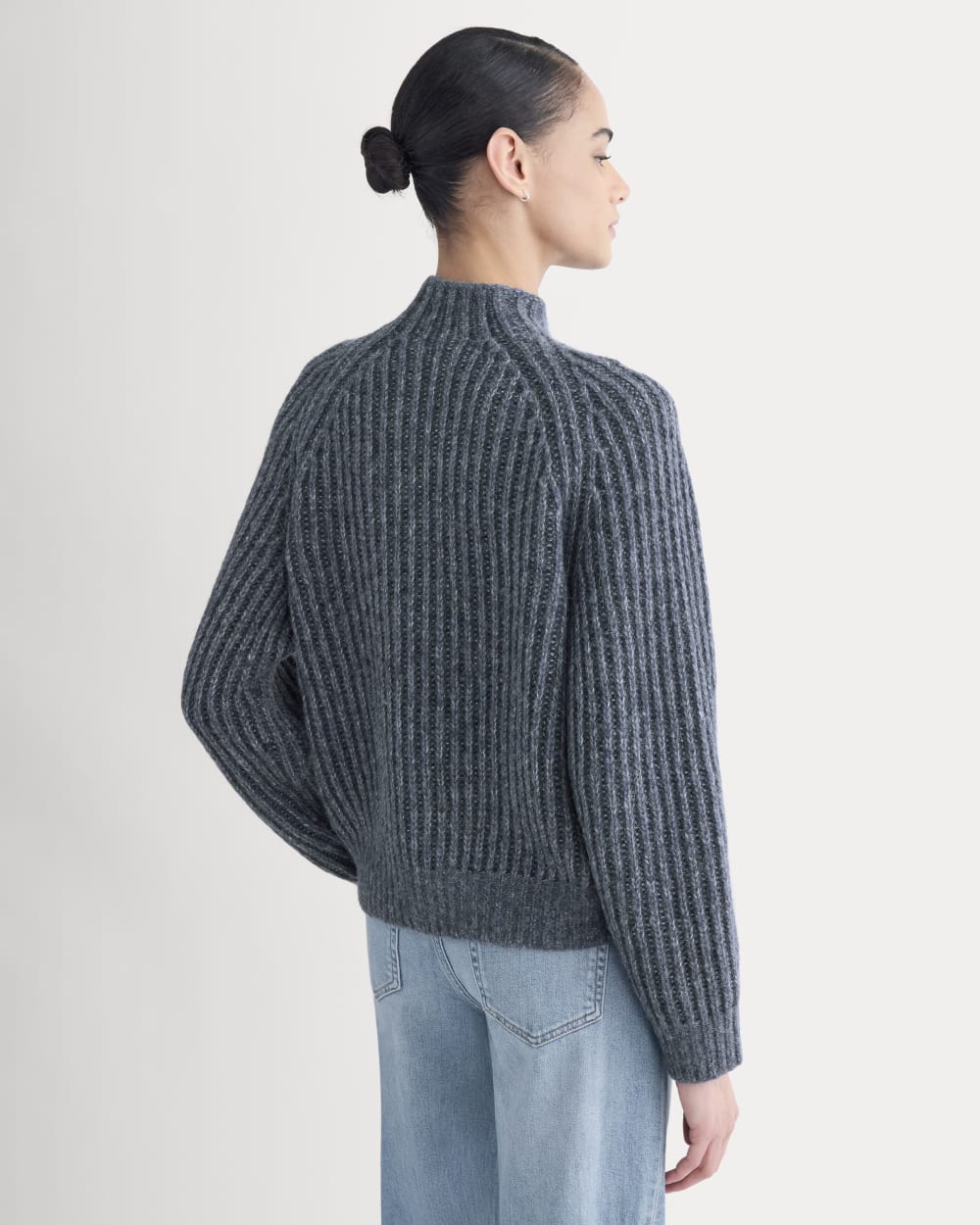 Funnel-Neck Ribbed Henley Sweater | Indigo - Image 5
