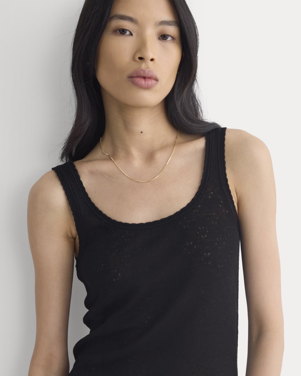 Lace-Trimmed Tank in Fine Linen | Black - Image 4