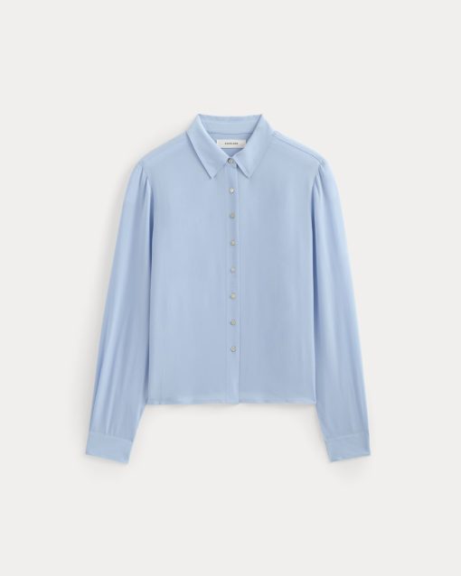 Alternative view of Shrunken Top in Washable Silk | Open Air Blue
