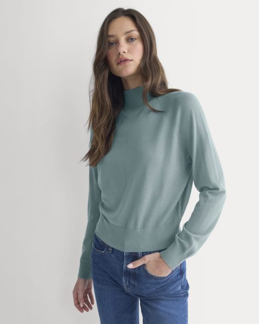 Mockneck Sweater In Ultrafine Merino | Gray Mist