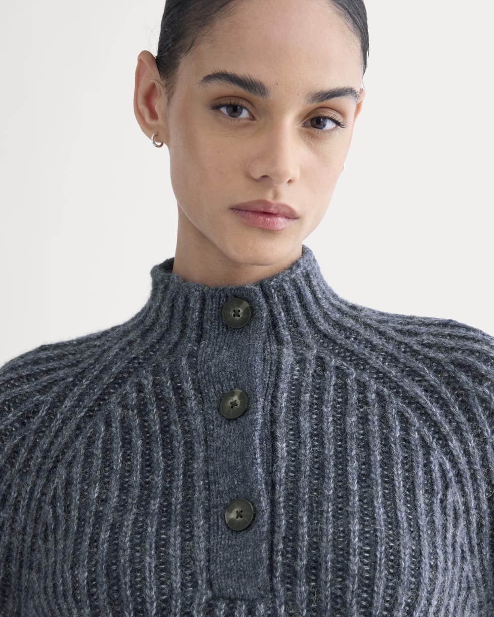 Funnel-Neck Ribbed Henley Sweater | Indigo - Image 4