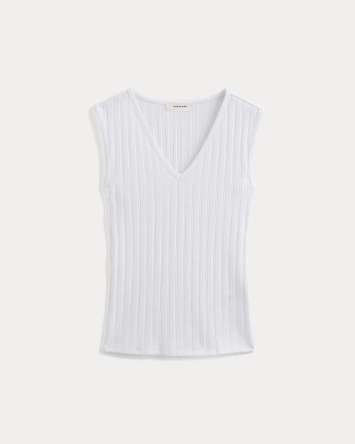 Alternative view of V-Neck Tank in Pointelle | White