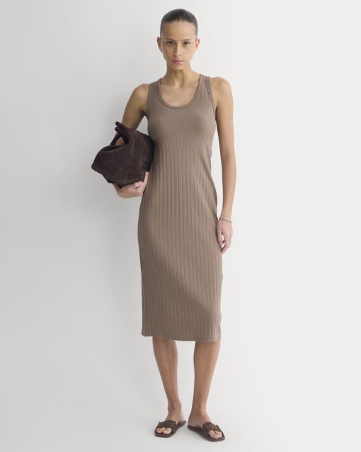 Scoop-Neck Midi Dress in Pointelle Knit | Heathered Chocolate Chip