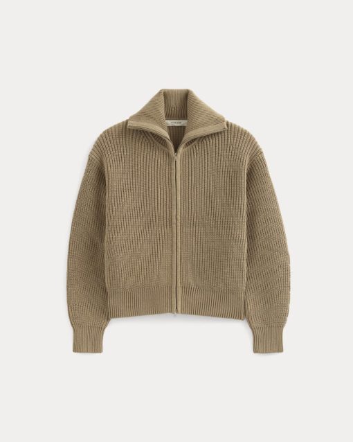 Alternative view of The Full-Zip Sweater in Everyday Cotton | Dark Heathered Camel