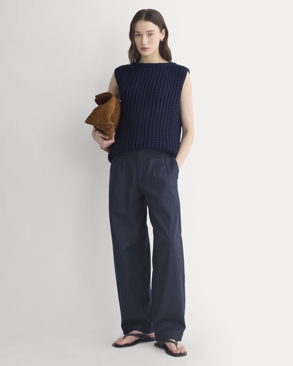 Open-Knit Tunic Vest in Elevated Cotton | Navy - Image 3