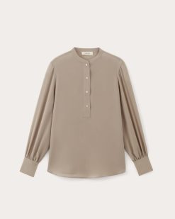 Alternative view of The Henley Shirt in Washable Silk | Burnt Sugar