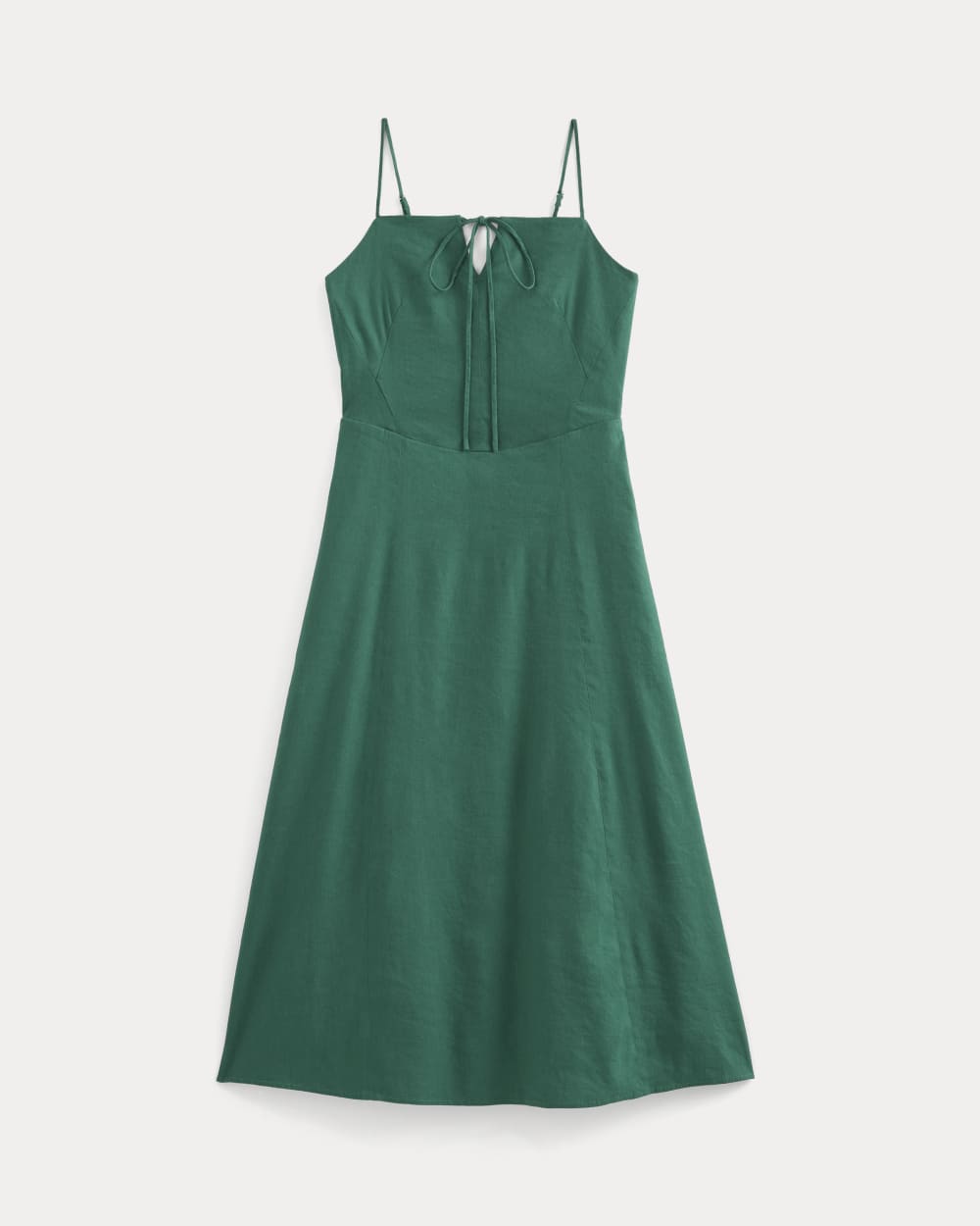 Tie-Neck Dress in Stretch Linen | Evergreen - Image 2
