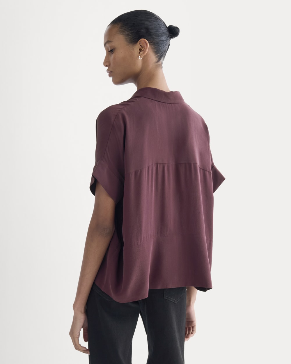 The Boxy Shirt in Washable Silk | Deep Plum - Image 5