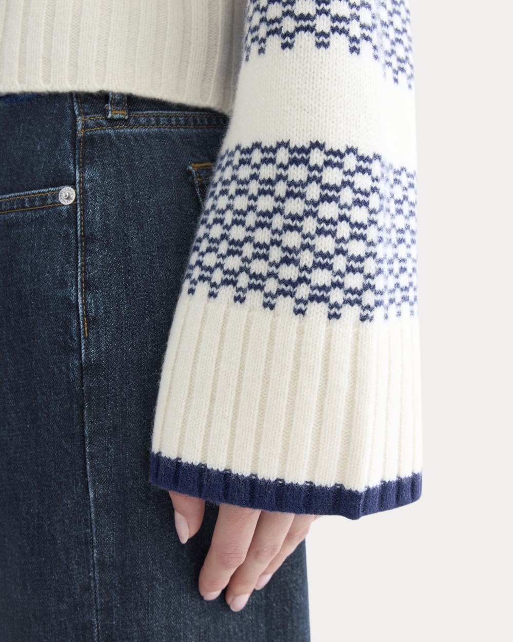 Nordic Cropped Boxy Crew in Luxe Merino | Bone/True Navy - Image 4