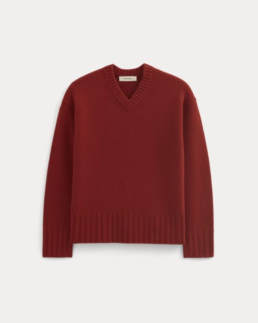 Alternative view of V-Neck Sweater in Extrafine Luxe Merino | Berry Red