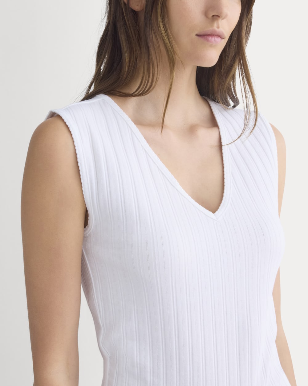 V-Neck Tank in Pointelle | White - Image 4