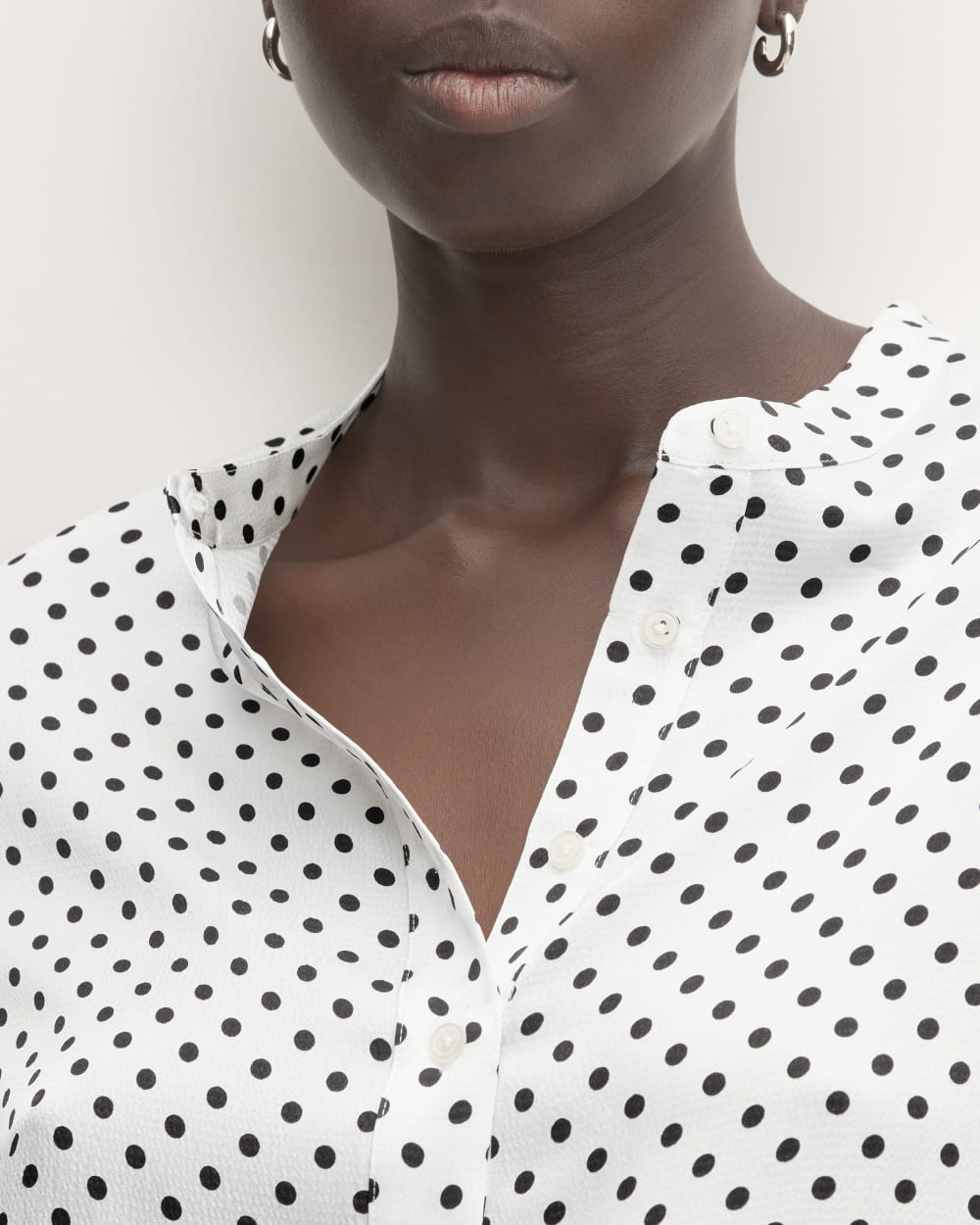 The Hammered Satin Popover Shirt | Bone / Black Polka Dot - Image 4