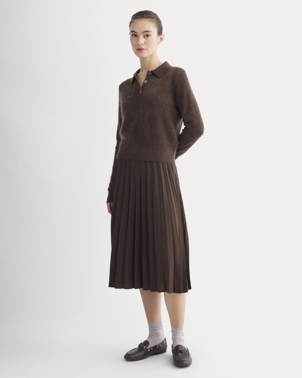 Lush Cashmere Cropped Polo Sweater | Raven - Image 3