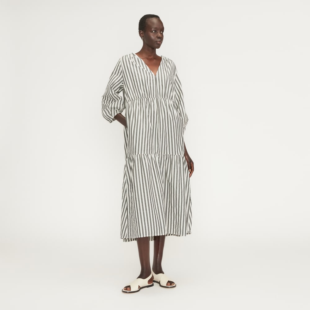The Poplin Tiered Dress | Bone / Black
