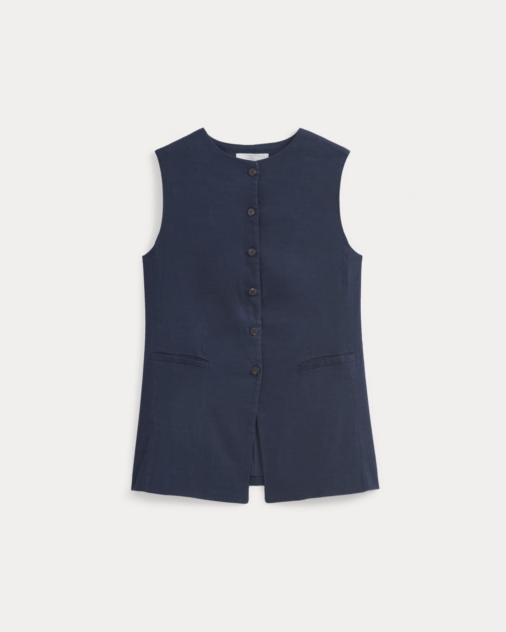 Long Vest in Stretch Linen | Navy - Image 2