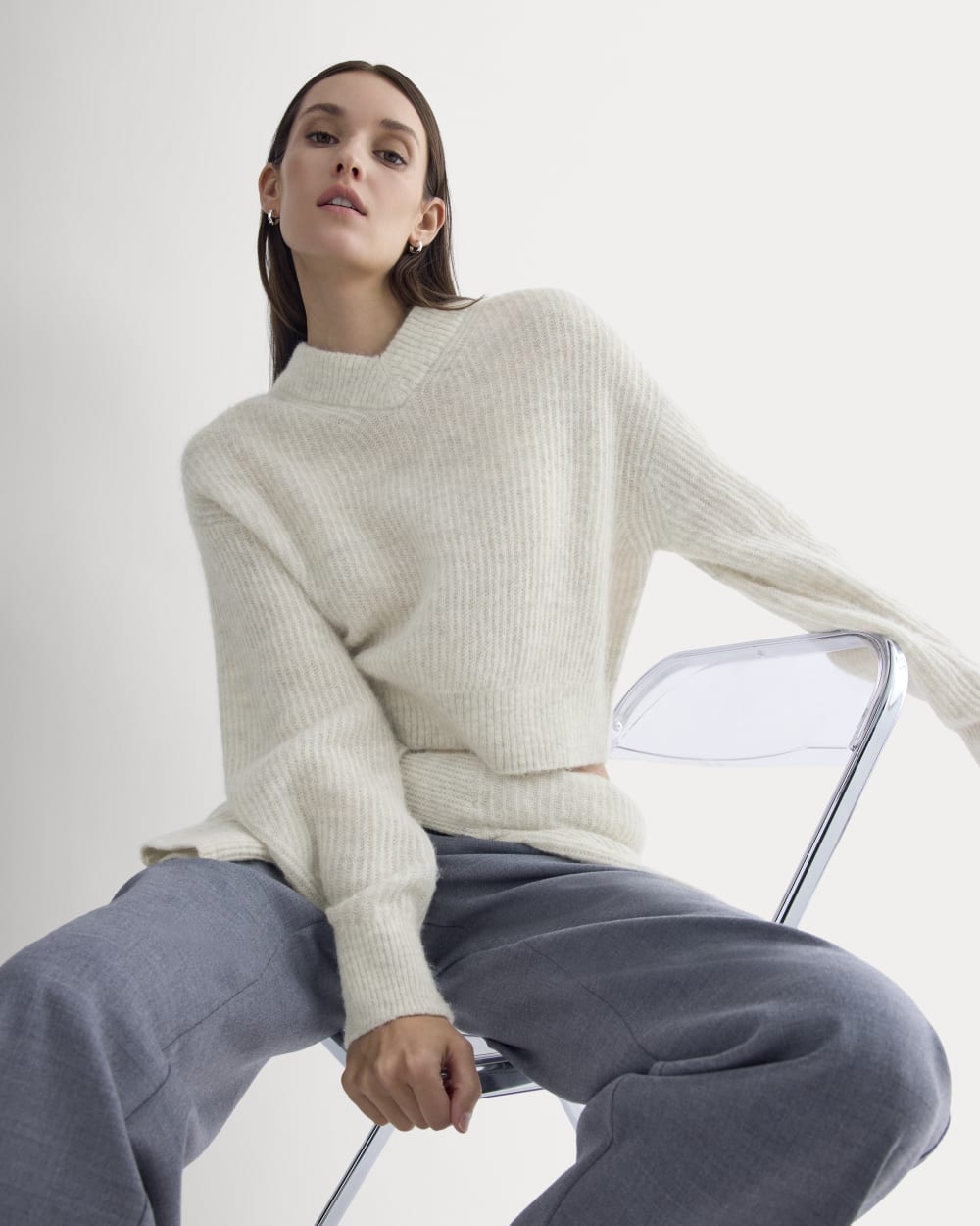 Cropped Cocoon Sweater in Alpaca | Almond - Image 3