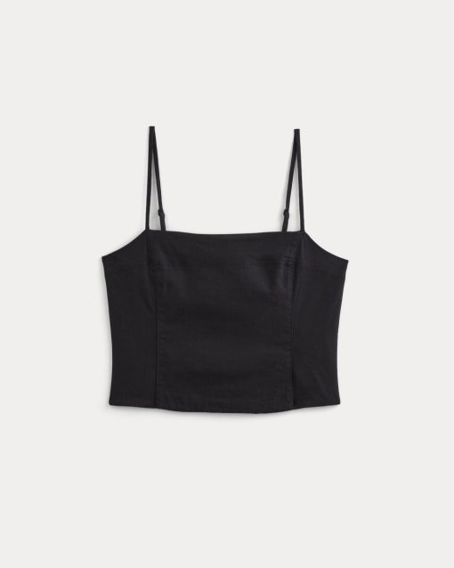 Alternative view of The Seamed Top in Stretch Linen | Black