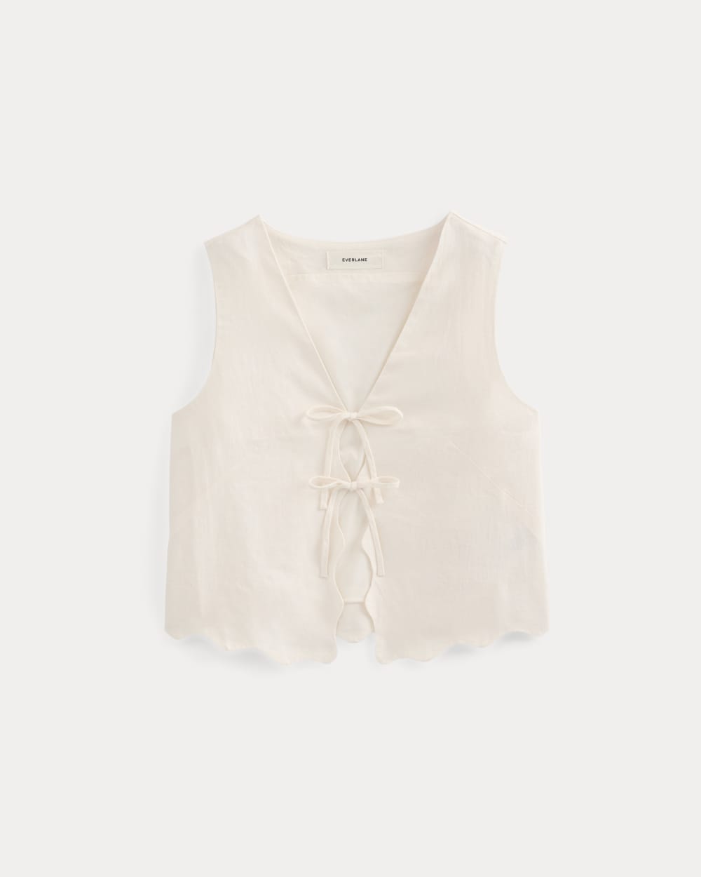 Tie-Front Scallop Tank in Linen | Bone - Image 2