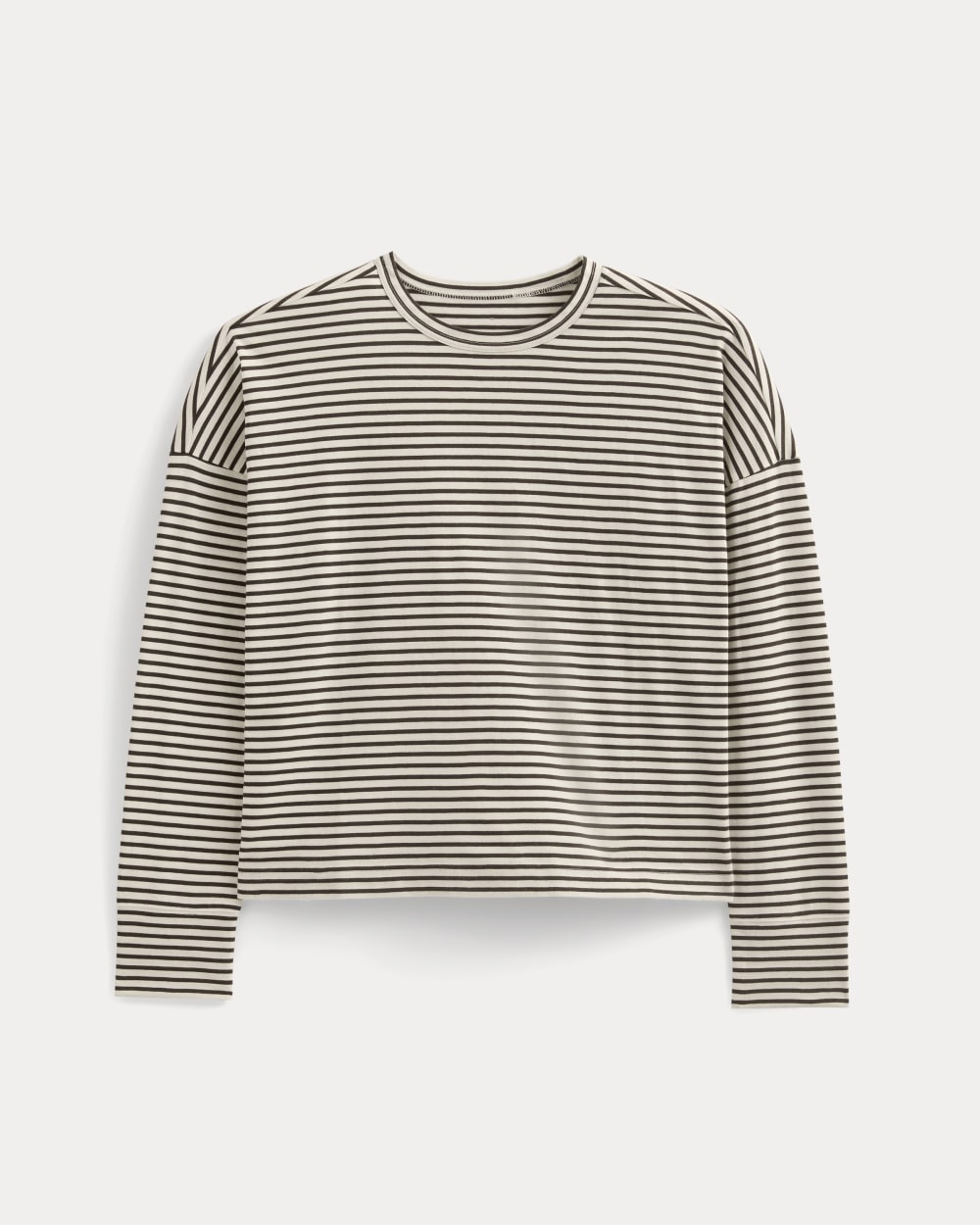 Oversized Boxy Crew in Essential Cotton | Bone / Pirate Black Stripe - Image 2
