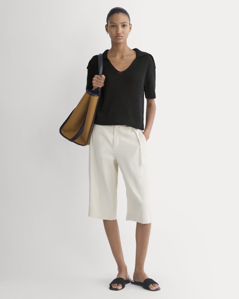 Open Collar Polo | Black - Image 3