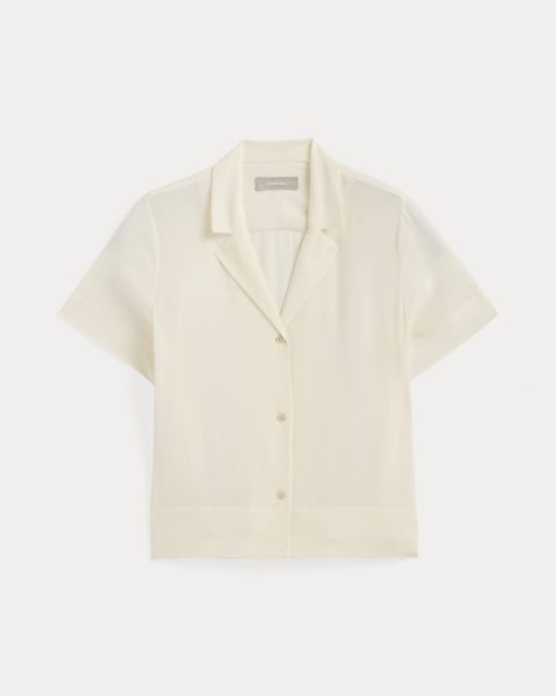 Alternative view of The Notch Shirt in Washable Silk | Off-White