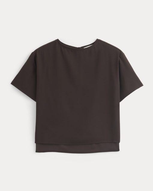 Alternative view of Drapey Crepe Top | Dark Chocolate