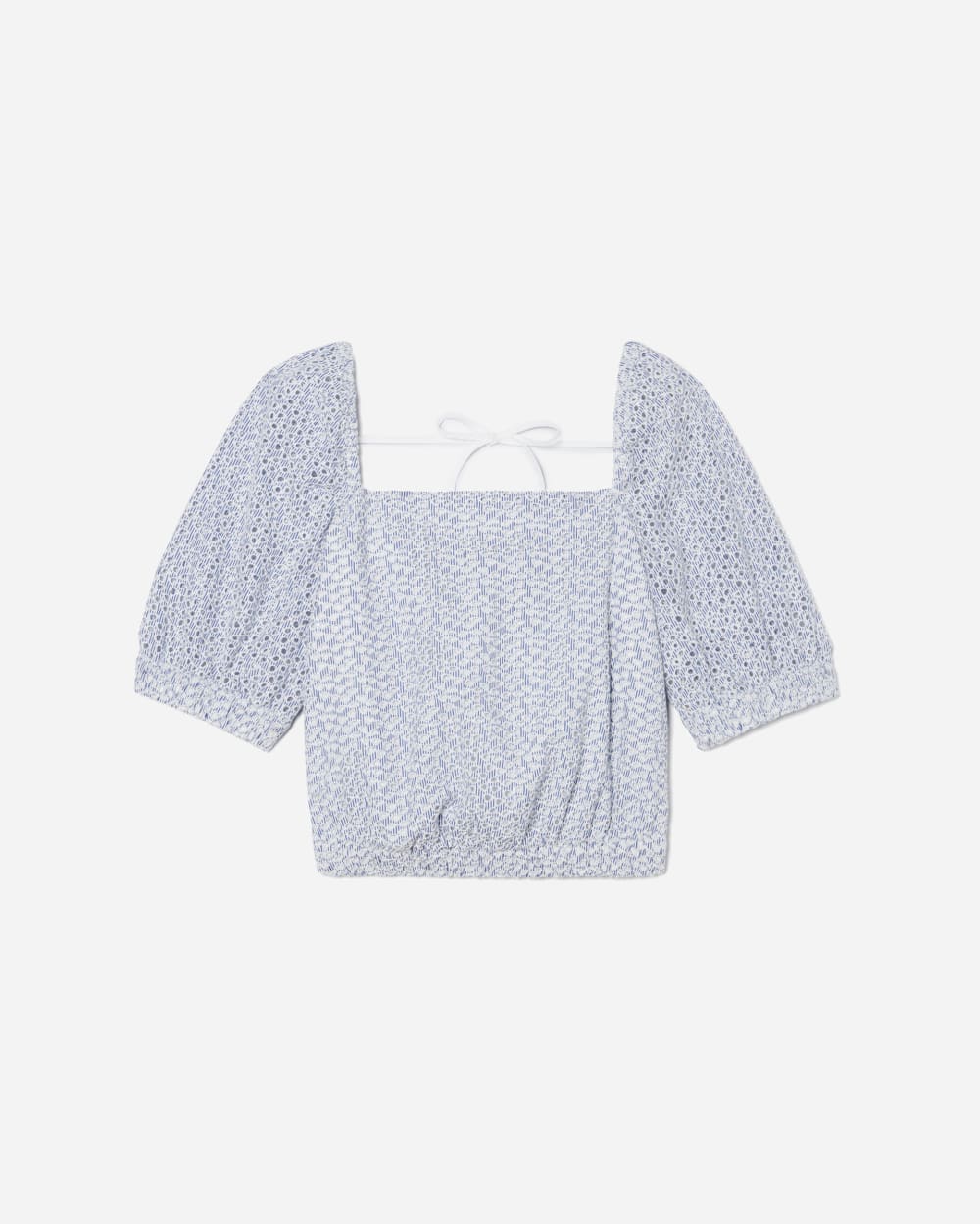 The Eyelet Puff Sleeve Top | Deep Blue / White - Image 4
