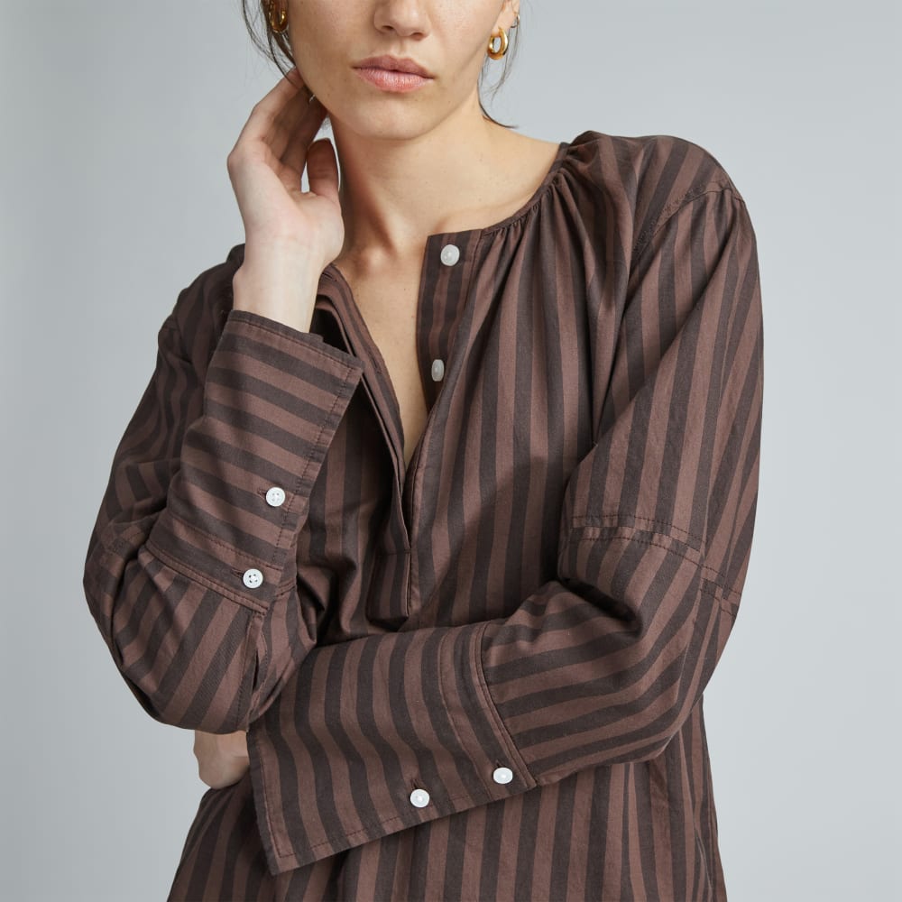 The Silky Cotton Balloon Sleeve Top | Chocolate Brown / Black - Image 4