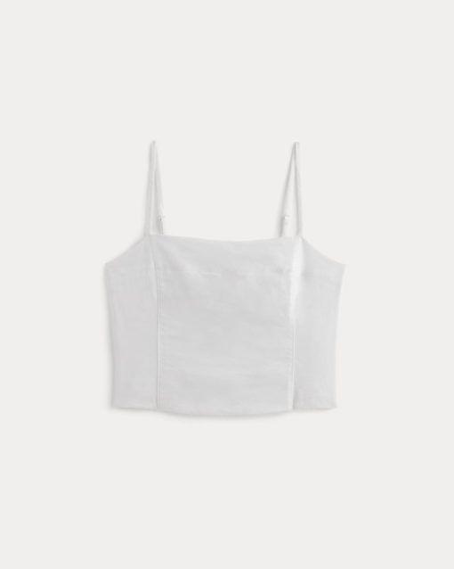 Alternative view of The Seamed Top in Stretch Linen | White