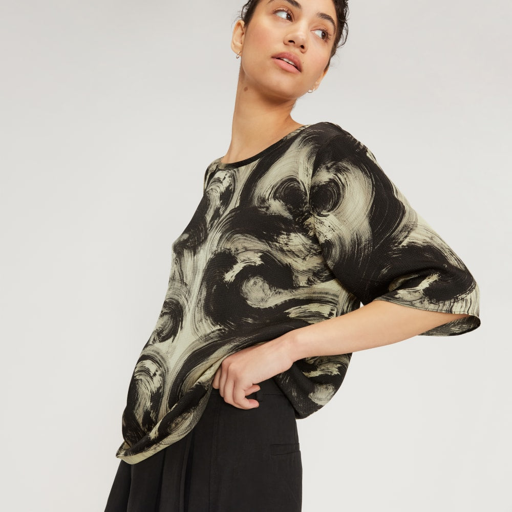The Satin Relaxed Tee | Pale Yellow / Black - Image 5