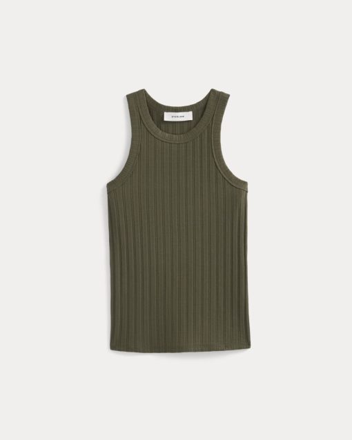 Alternative view of Racerback Tank in Pointelle | Olive Night