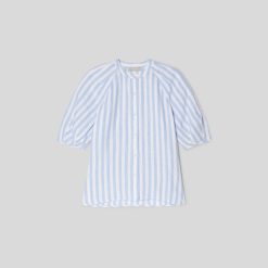 Alternative view of The Linen Puff Sleeve Shirt | Blue / White