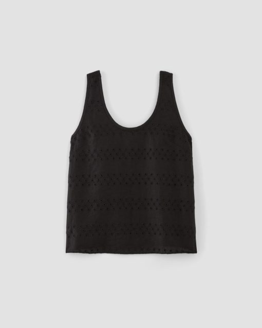 Alternative view of The Linen Eyelet Scoop-Neck Tank | Black Eyelet