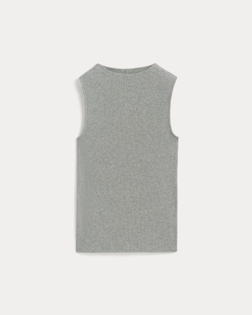 Alternative view of The Luxe Rib Funnel-Neck Tank | Heathered Grey