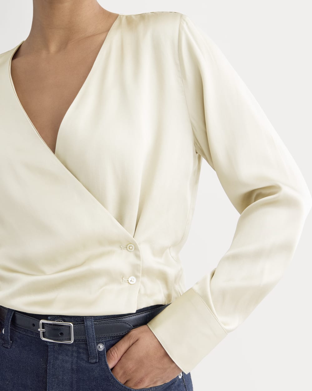 Wrap Top in Silk Charmeuse | Peyote - Image 4
