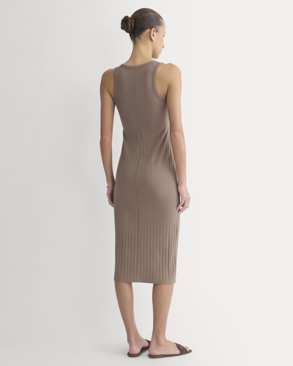 Scoop-Neck Midi Dress in Pointelle Knit | Heathered Chocolate Chip - Image 4