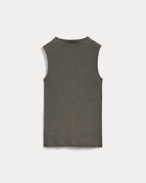 Alternative view of The Luxe Rib Funnel-Neck Tank | Heathered Fatigue
