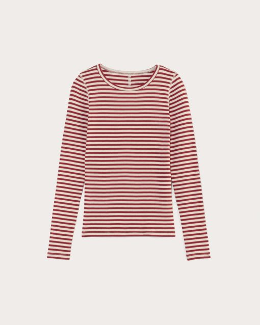 Alternative view of The Luxe Rib Long-Sleeve Crew | Bone / Berry Red