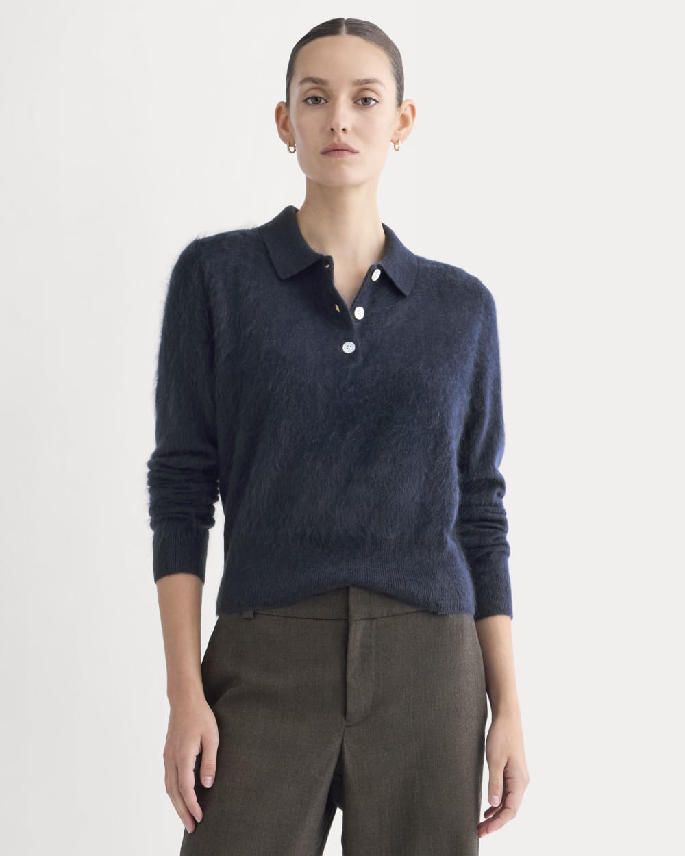 Lush Cashmere Cropped Polo Sweater | Starry Navy - Image 6