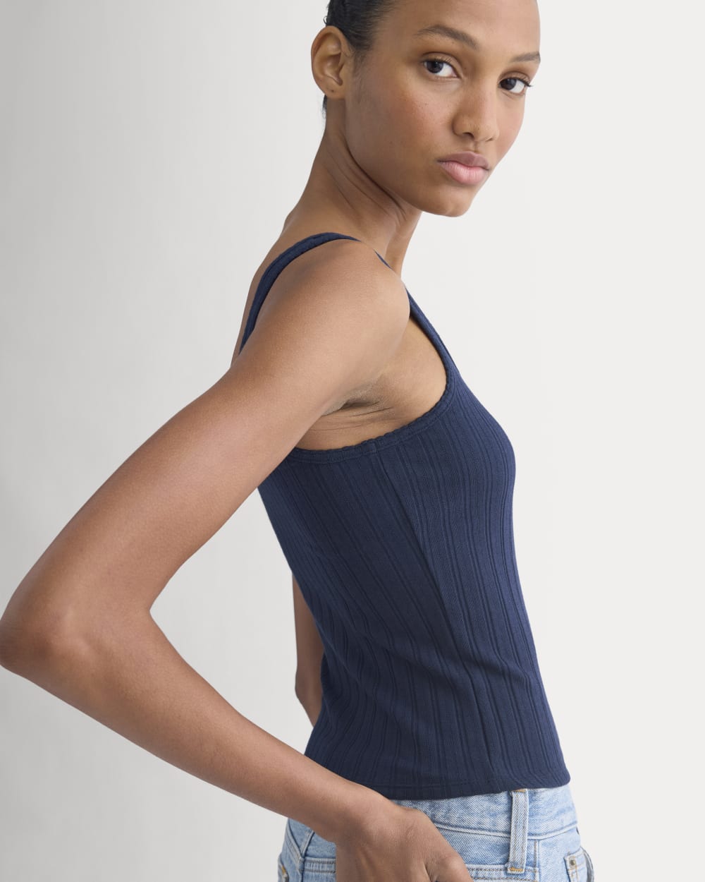 Scoop-Neck Tank in Pointelle | Deep Navy - Image 3