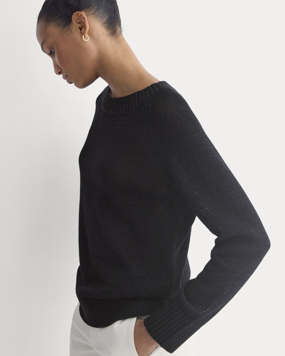 Wide-Neck Crew Sweater in Tape Yarn | Black - Image 5