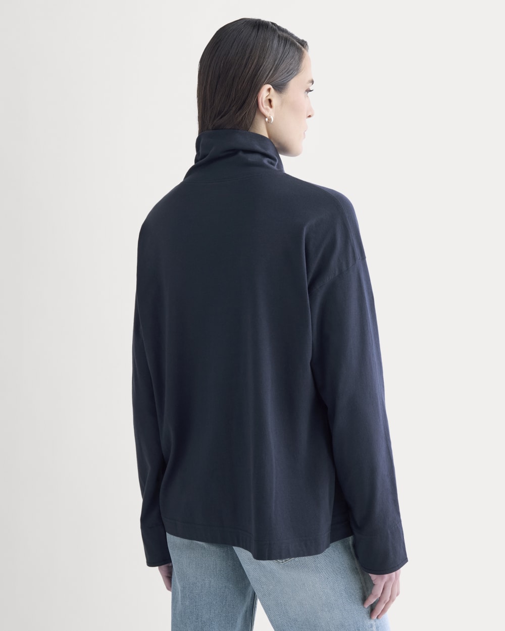 Slouchy Turtleneck In Essential Cotton | Deep Navy - Image 5
