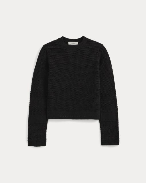 Alternative view of Open Knit Long-Sleeve Crew in Everyday Cotton | Black