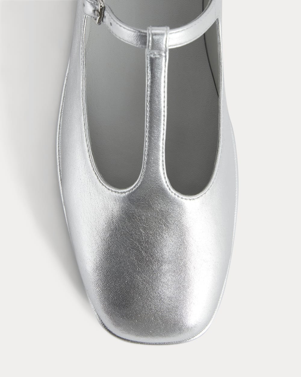 The Leather T-Strap Flat | Silver - Image 6
