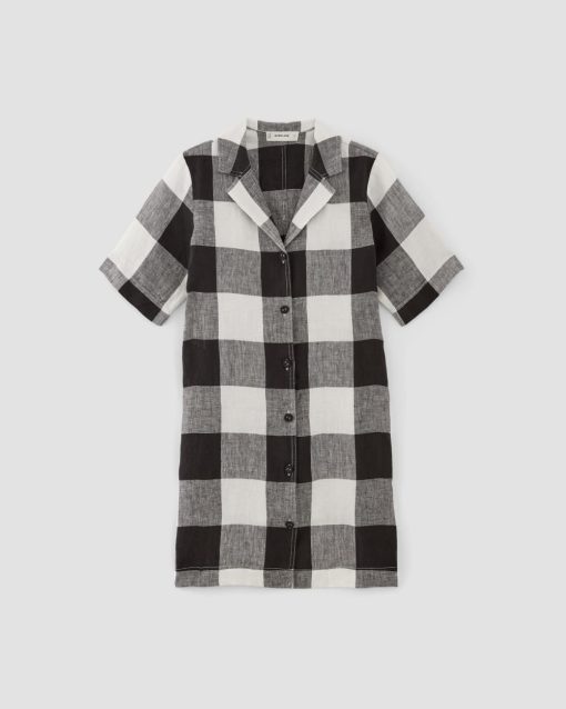Alternative view of The Shirtdress in Linen | Bone / Black Check