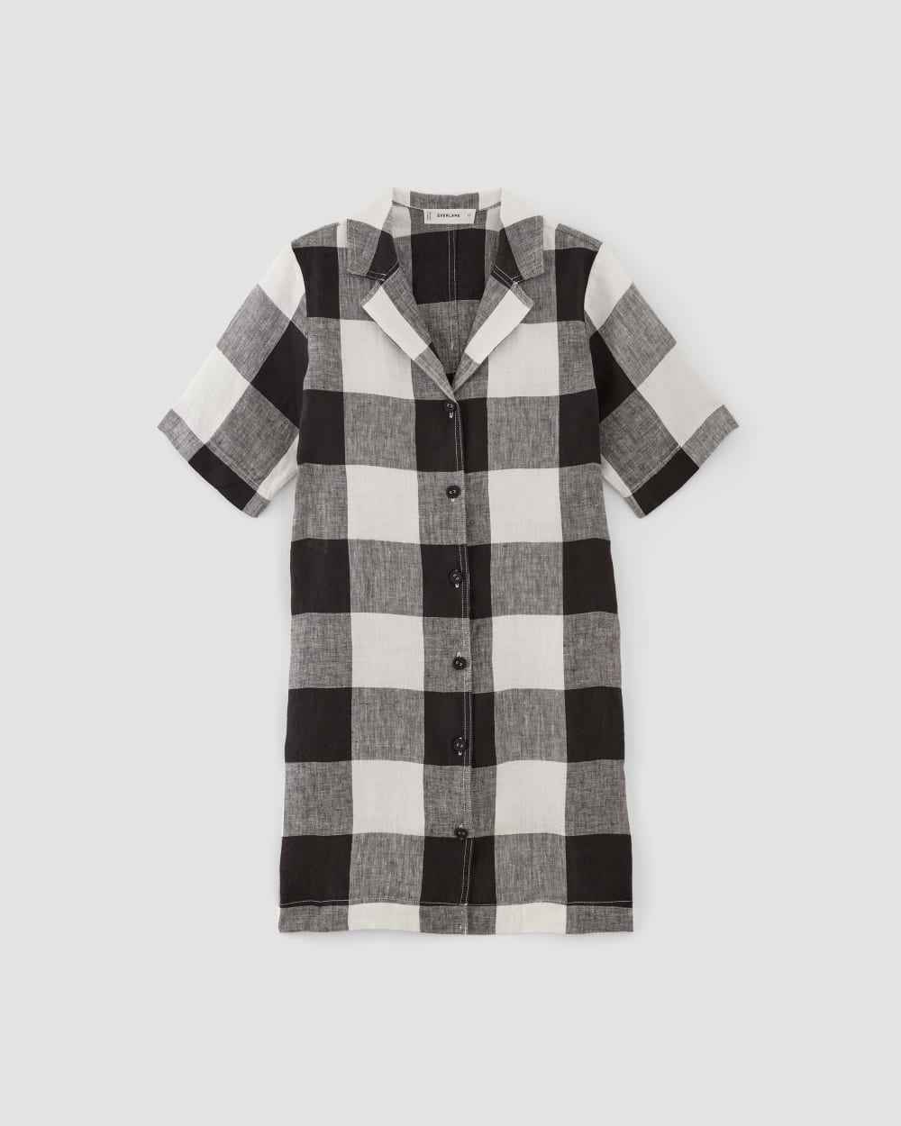 The Shirtdress in Linen | Bone / Black Check - Image 2