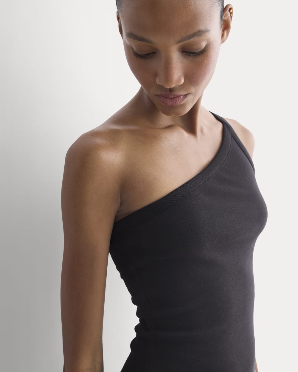RetroSoft Cotton One-Shoulder Tank | Black - Image 4