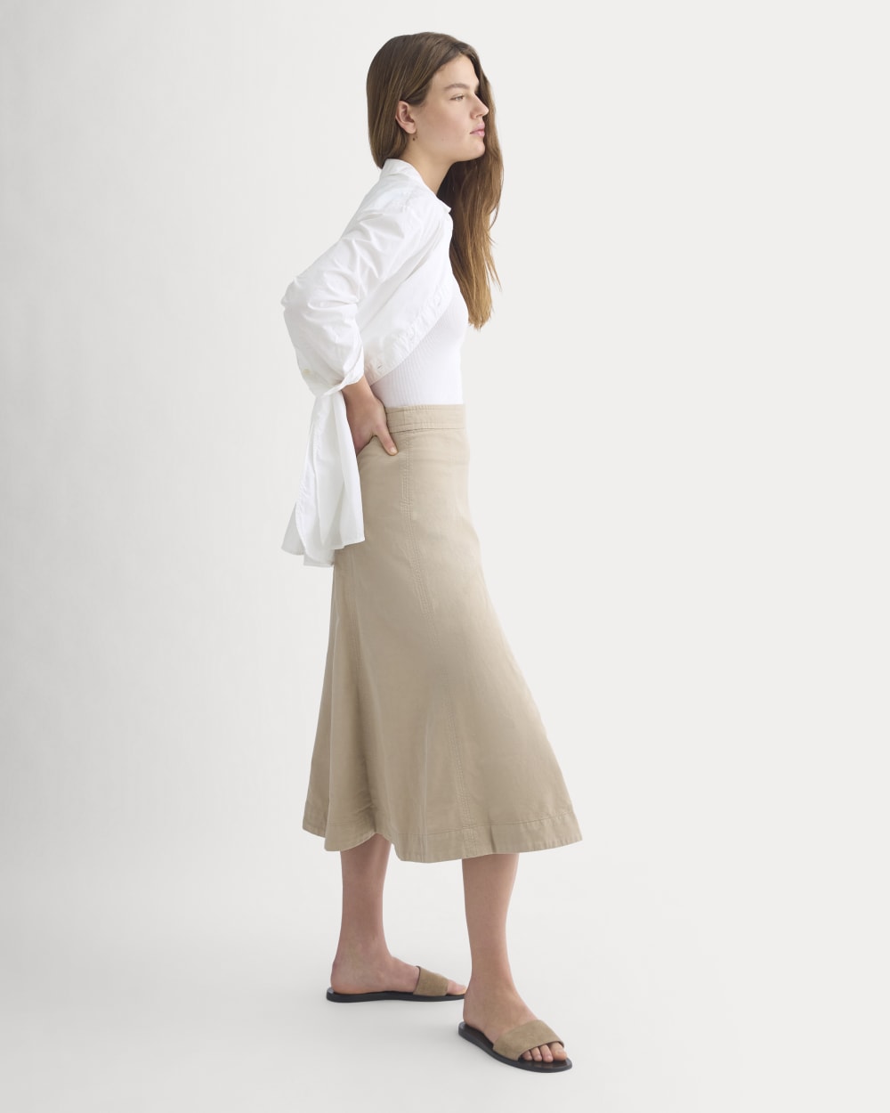 Seamed Midi Skirt | Trench Coat Khaki - Image 4