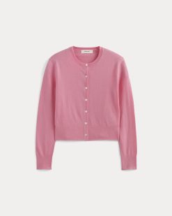 Alternative view of The Cropped Cardigan in Cotton Cashmere | Deep Pink