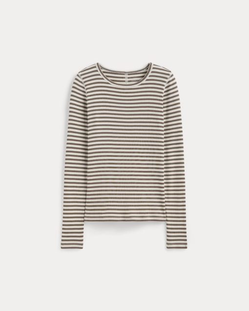 Alternative view of The Luxe Rib Long-Sleeve Crew | Bone / Deep Taupe